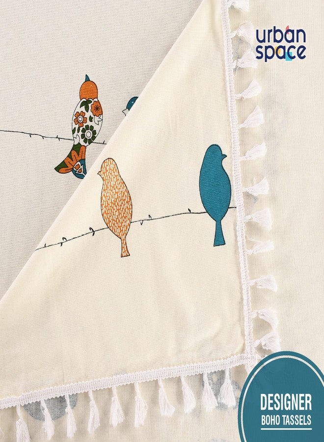 Urban Space غطاء طاولة طعام مربع من القطن بنسبة 100% من Urban Space، مفرش طاولة مطبوع مضاد للانزلاق لطاولة الطعام/الطاولة الوسطى، لطاولة يصل حجمها إلى 4.5 قدم × 4.5 قدم (مربع - 48 بوصة × 48 بوصة، طائر الطنان الأزرق) - Image 4